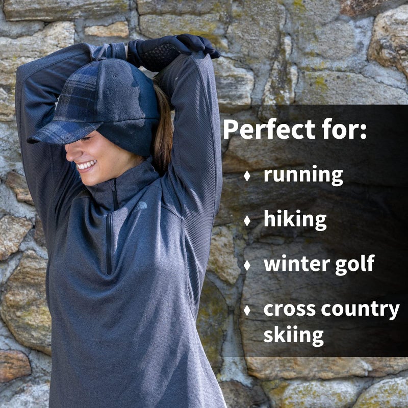 TrailHeads Women's Winter Ponytail Hat | Trucker Hat with Drop Down Ear Warmers - Blue Plaid - Image 3